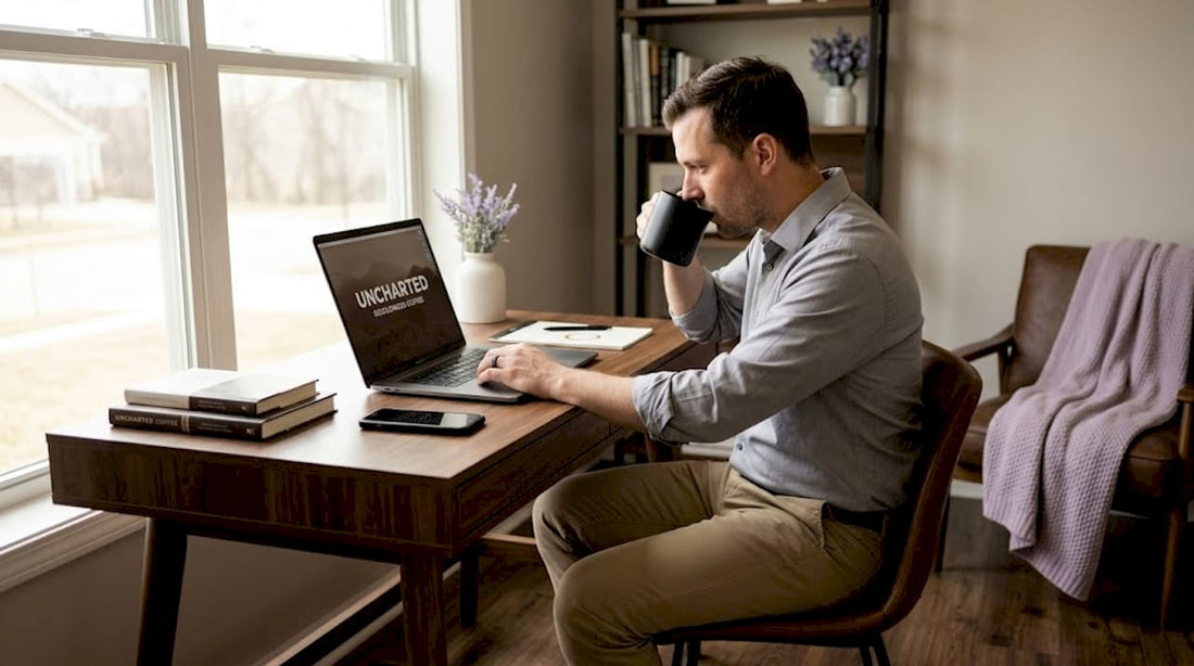 Man sipping coffee during morning routine