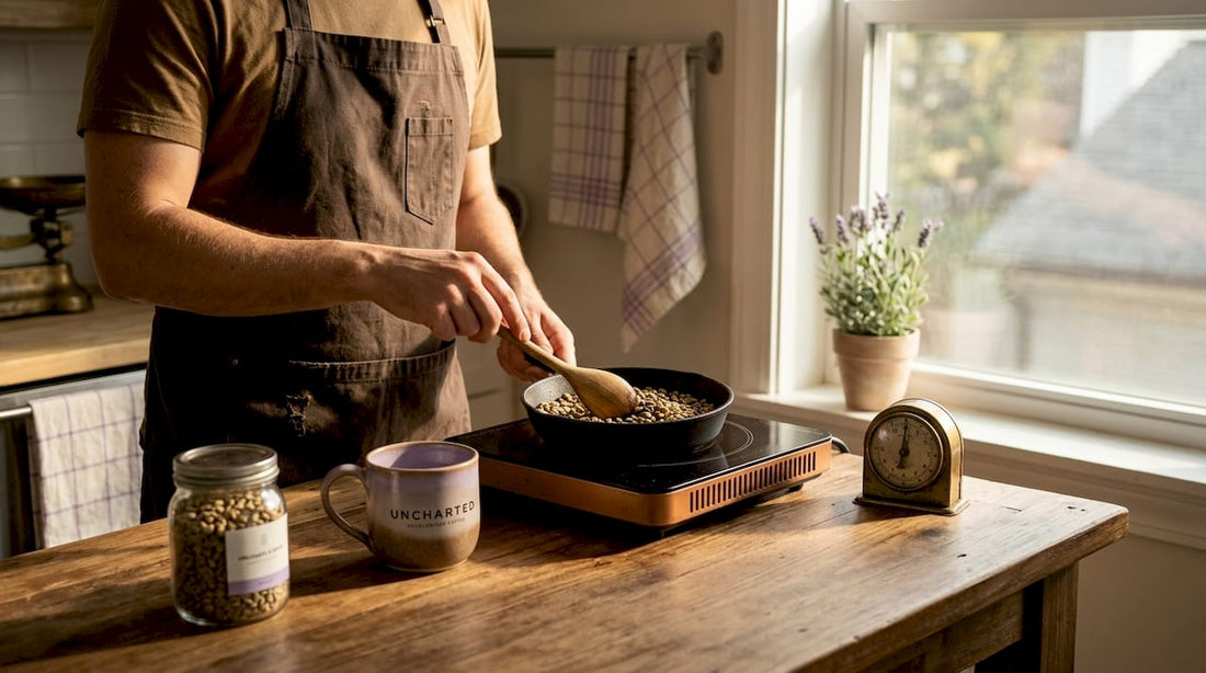 Home coffee roasting in kitchen setting
